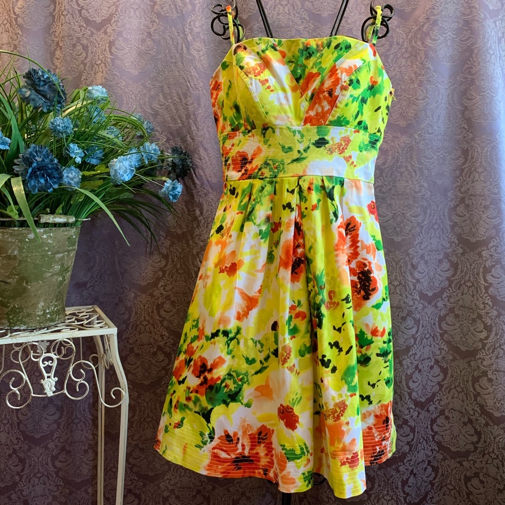 XOXO Yellow Floral Sundress Pin-up Style Lined Fit & Flare Tulle Summer